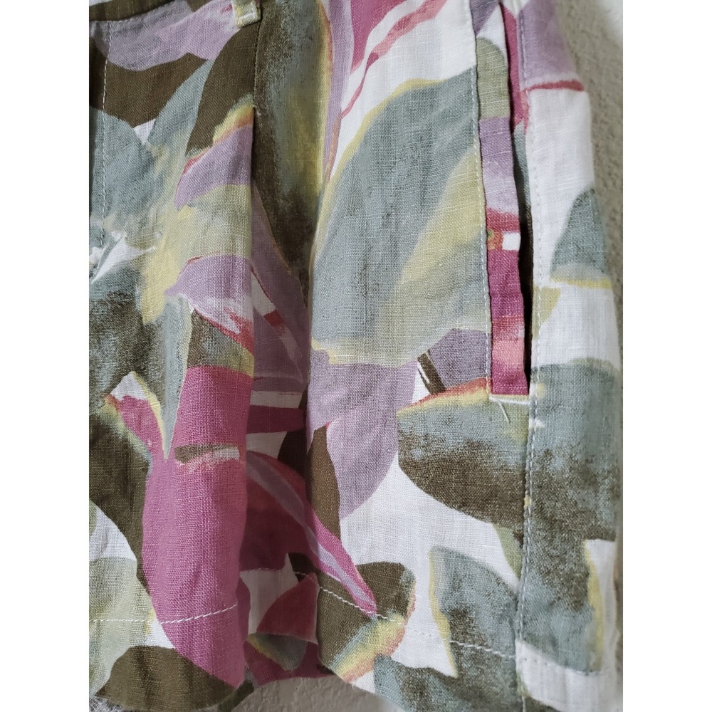 Tahari Linen Floral Print High‎ Waisted Shorts Medium Women's Vacation Tropical - Picture 3 of 7